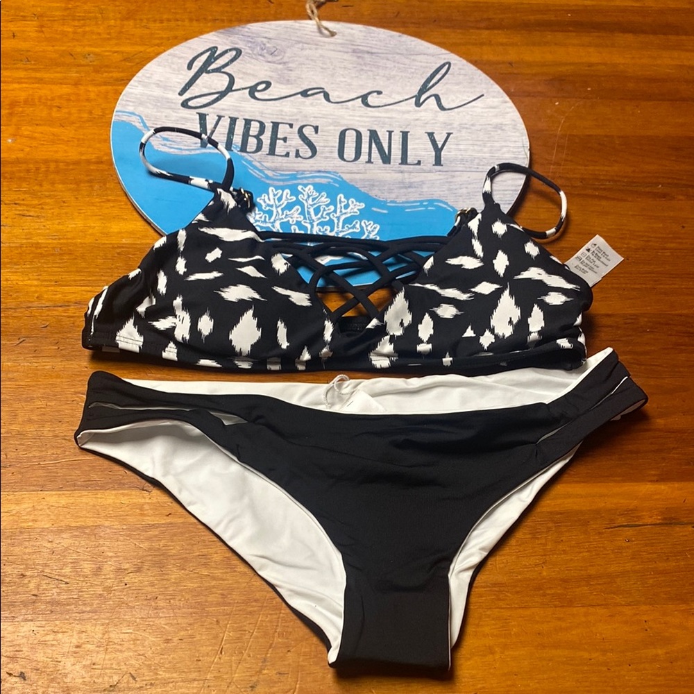 l*space Black & White Crisscross Bralette Bikini